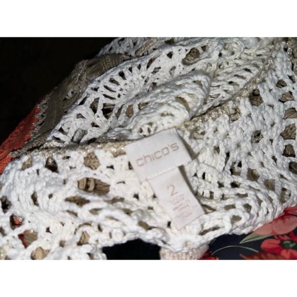 Chico's Womens Sweater Sz 2 L 12 Gloria Colorblock Pullover Crocheted - Picture 12 of 12